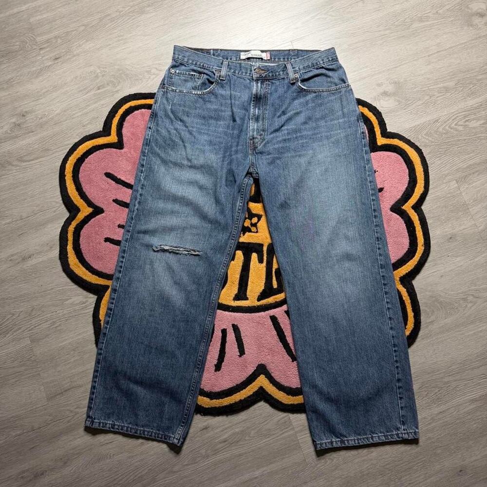 Vintage Y2K Levi’s 569 Loose Straight Distressed Denim Jeans Size 38x32 Blue